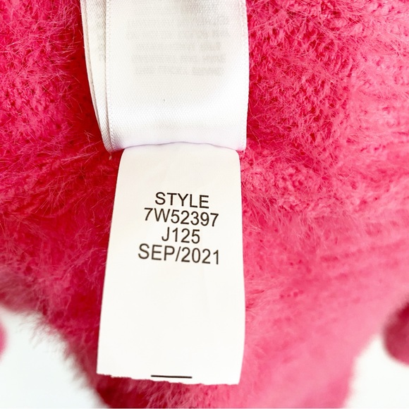 Lucky Brand Plush V-Neck Pullover Hot Pink Fuzzy Cable Knit Oversized Sweater L - Picture 9 of 10
